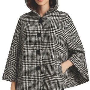 Talbots Black and White Plaid Hooded Coat